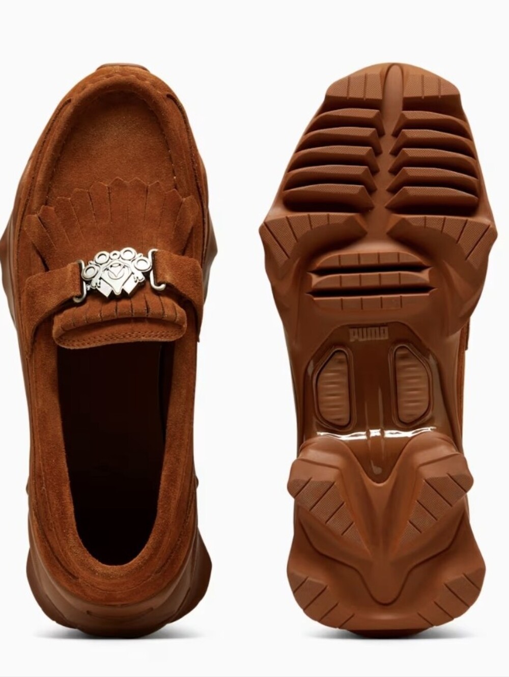 Men/unisex PUMA Nitefox Suede Loafers in Rust Brown